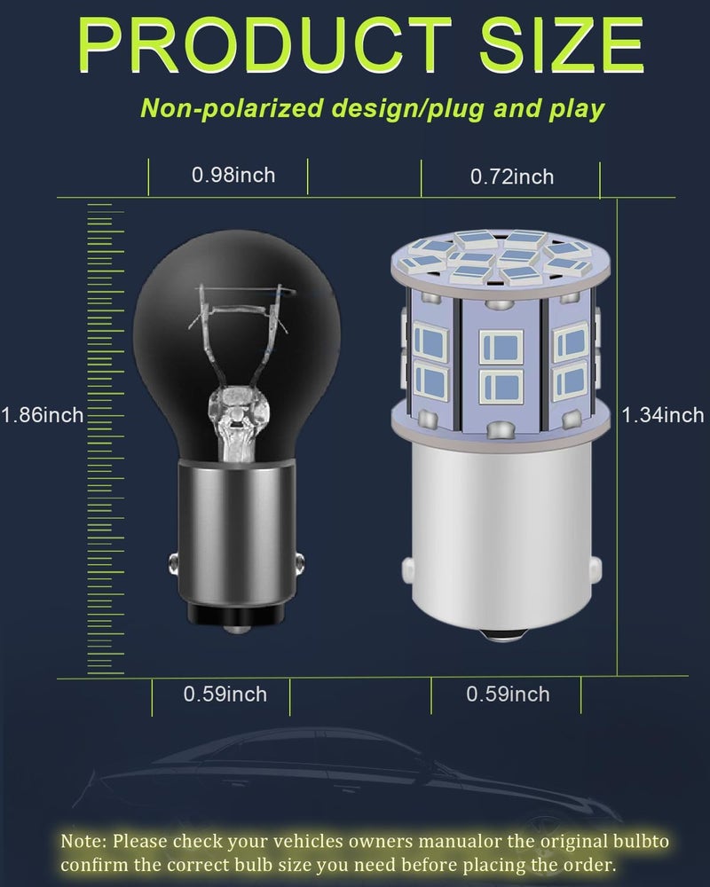 LEDYOTRY لمبة LED 1156 حمراء 12V-24V فائقة السطوع منخفضة الطاقة p21w 7506 1141 BA15S 1003 لمبة LED لمصابيح الفرامل/المؤخرة، مصابيح الوميض، مصابيح الإشارة/مواقف السيارات، عبوة من 2 - Image 3